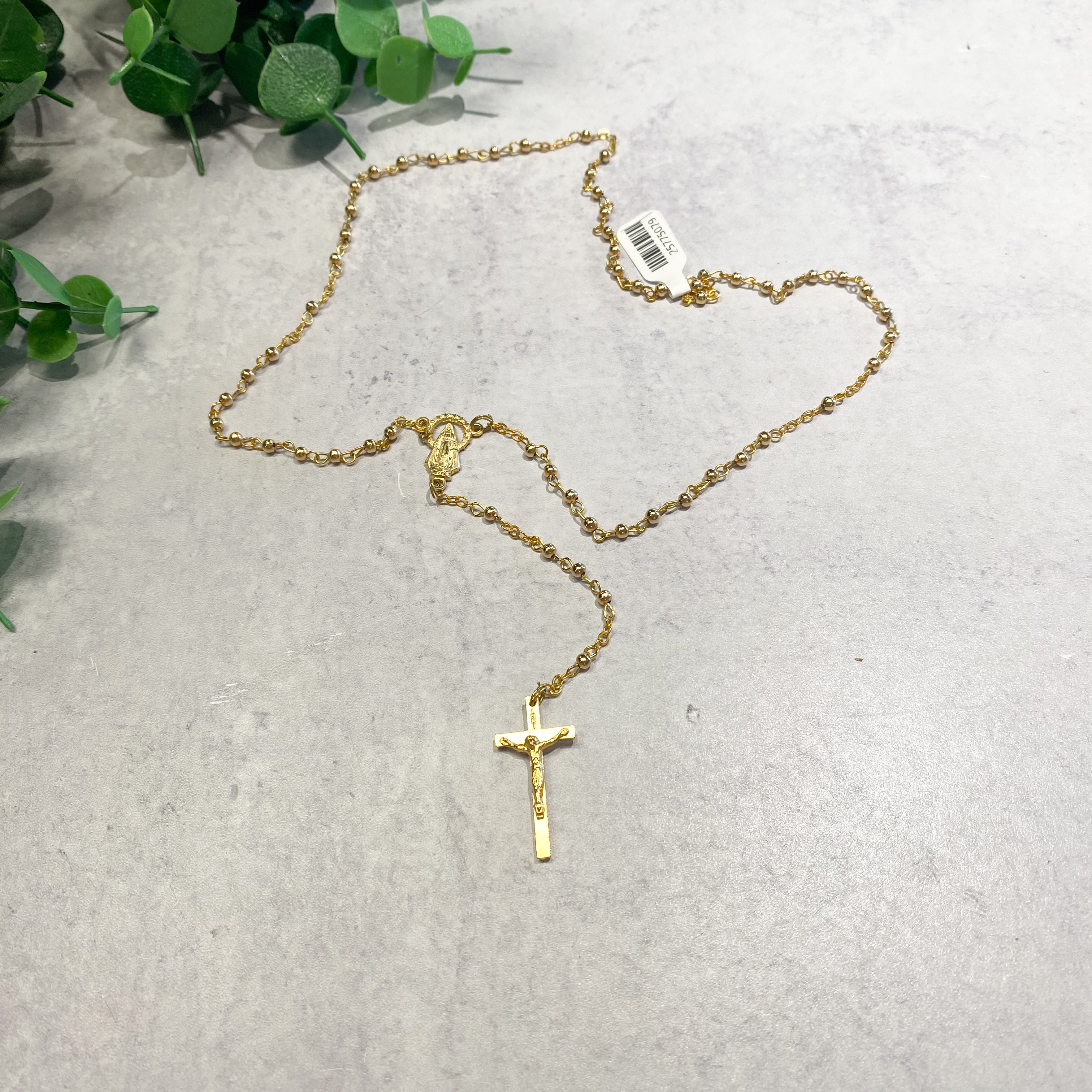 Round Gold Finished Metal Bead Rosary