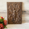 Crucifix with Mary, Angels Wooden Plaque apprx 6.5" x 9.8"