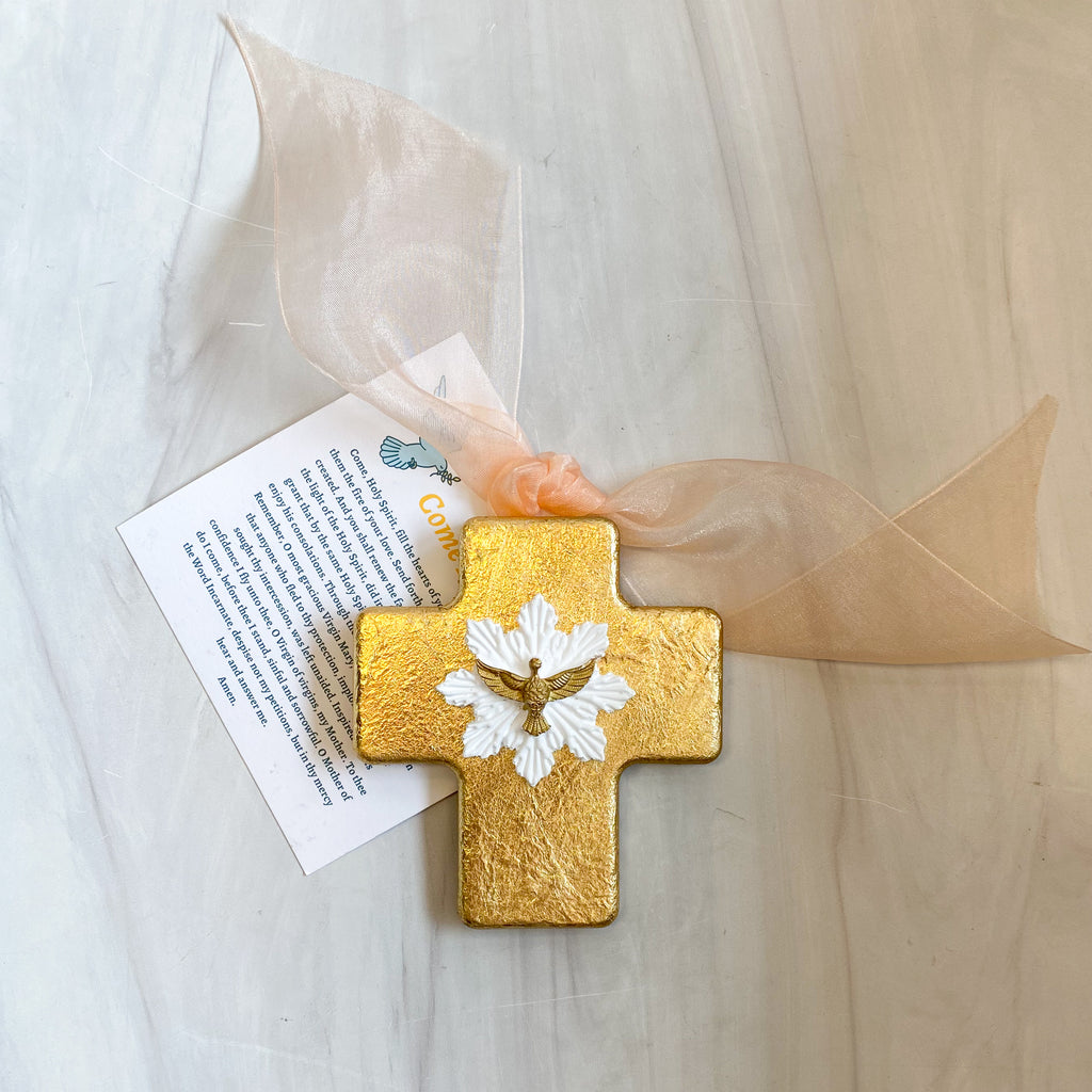 Gold Leaf Cross with Holy Spirit Ornament