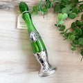 HWB24005 - Holy Water Bottle - Tall Emerald Green Silver Plated Avon Bottle, Assumption of Our Lady