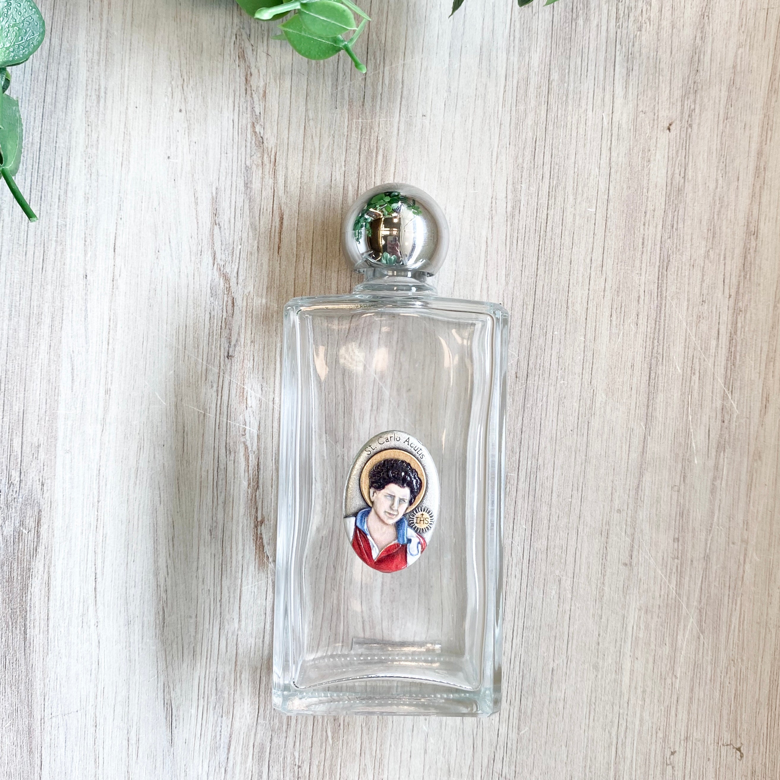 Carlo Acutis Glass Holy Water Bottle 2x5"