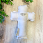 White Satin Baby Cross - Jesus Loves You