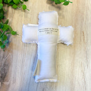 White Satin Baby Cross - Jesus Loves You