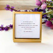 3" Square Metal and Glass Frame with Easel and Saying - Gold