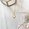 18K Gold Plated Guadalupe Mother of Pearl with Beaded CZ Ruby Gem Border