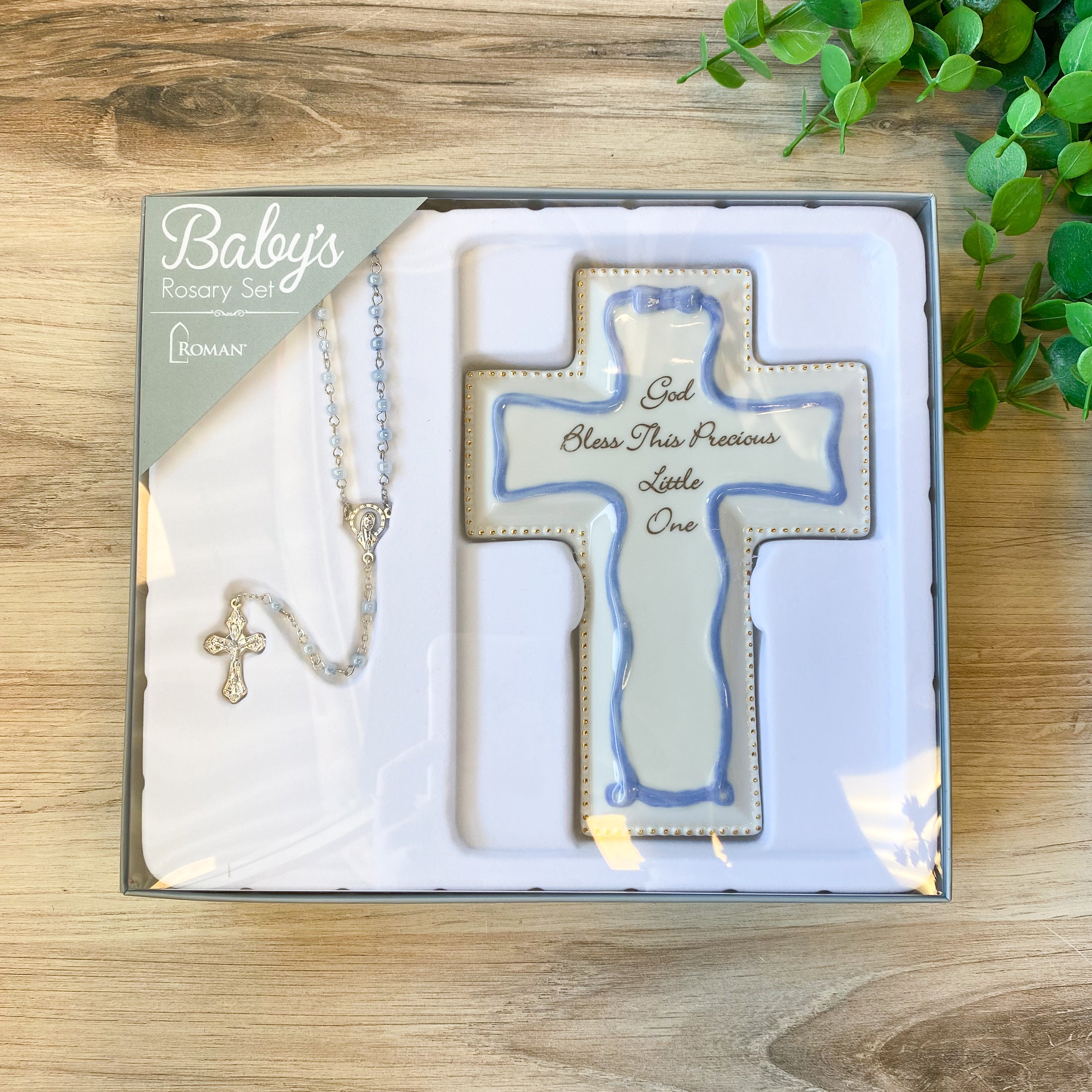 6.25"H Blue Cross and Rosary