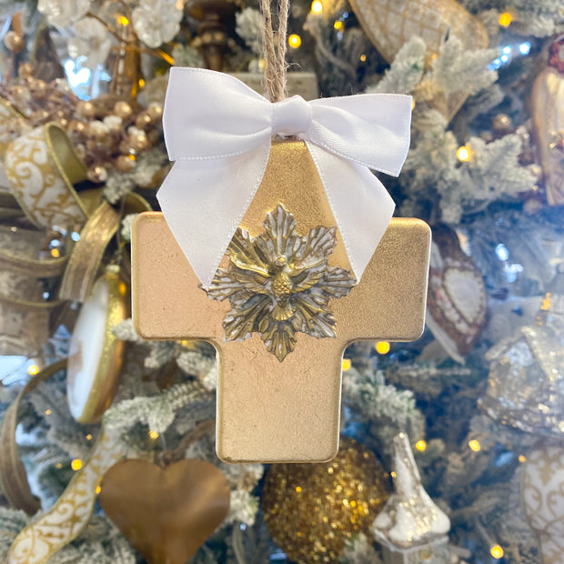 Gold Leaf Cross with Holy Spirit Ornament