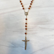 Brown Boxwood Bead Rosary, Boxed
