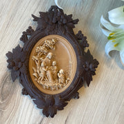 Rare Antique Belgium Black Forest Hand-Carved Relief (pair)