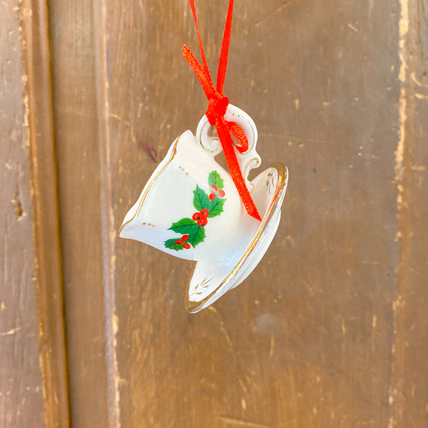 Porcelain Holiday Formal Tea Cup Ornaments, 3 Assorted