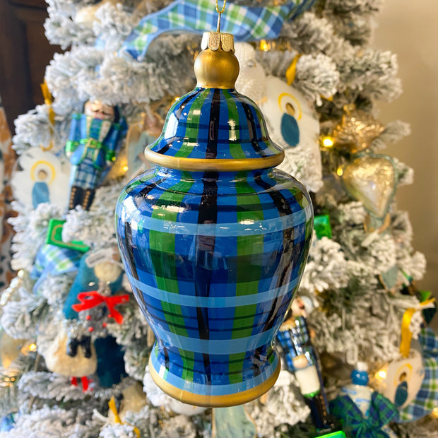 6" Black Watch Plaid Ginger Jar Ornament