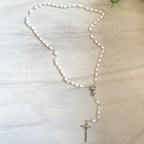 White Plastic Oval Bead Communion Rosary, Boxed
