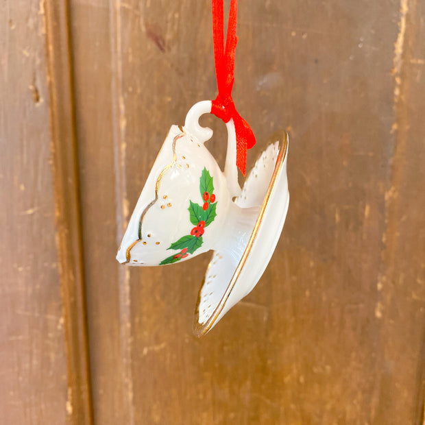 Porcelain Holiday Formal Tea Cup Ornaments, 3 Assorted