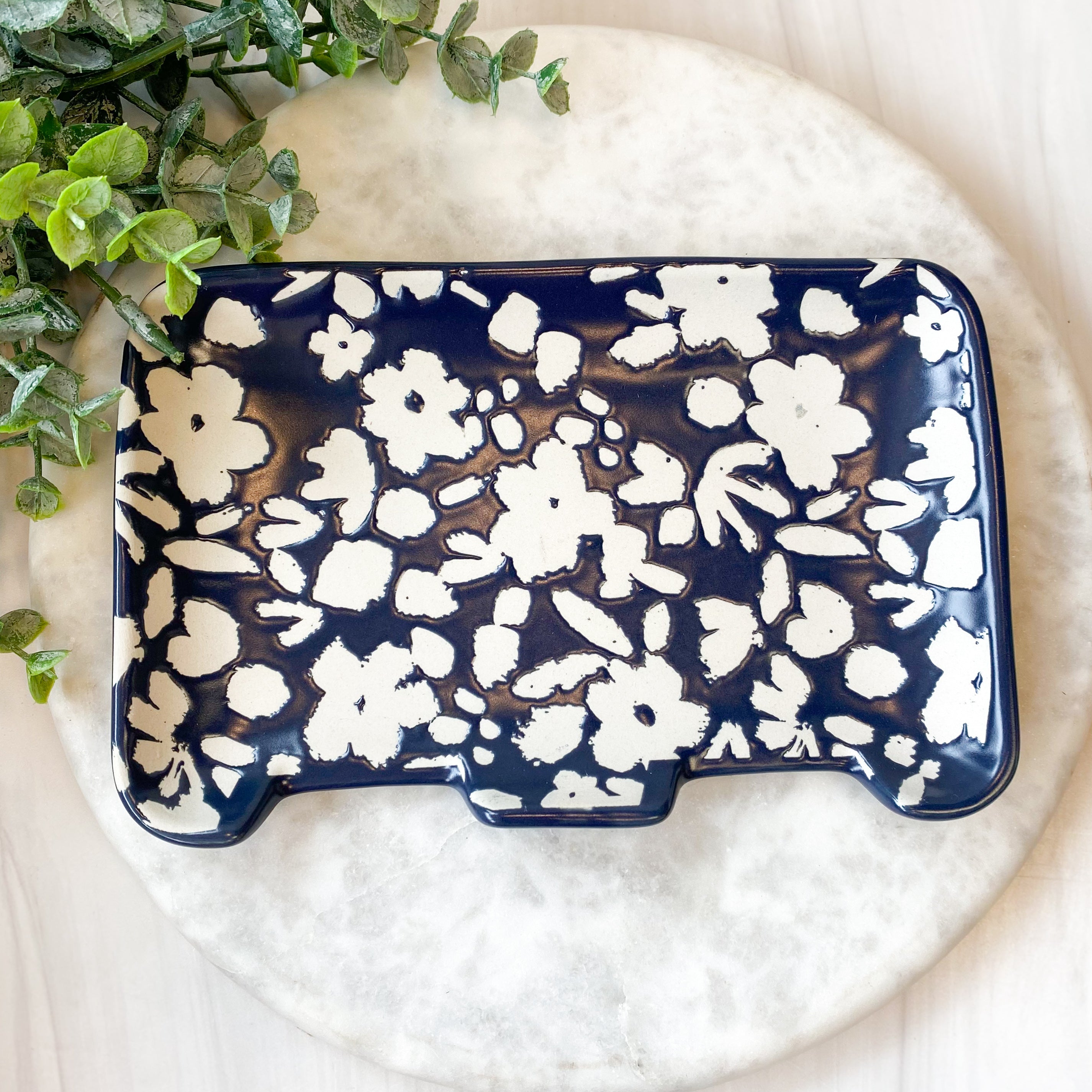 Navy Floral Double Spoon Rest
