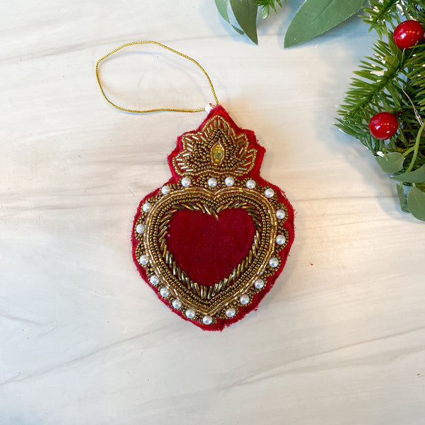 Beaded Velvet Milagros Sacred Heart Ornament, 4 styles