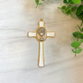Gold Communion Cross with White Epoxy and Chalice Center