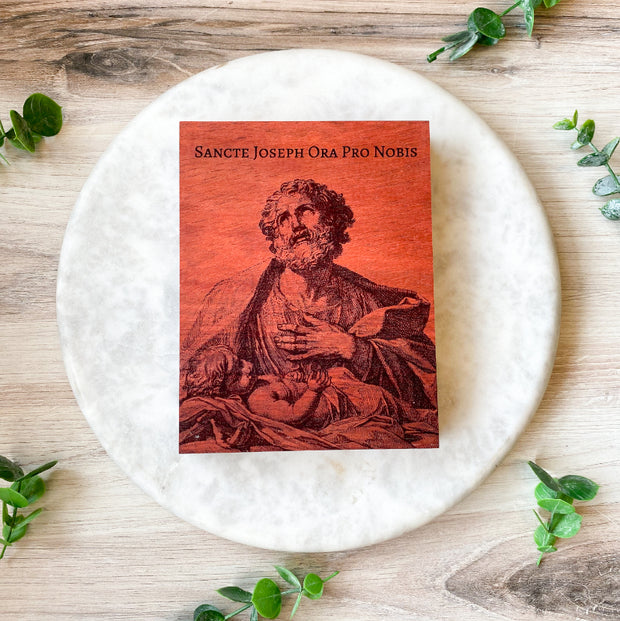 St. Joseph & Infant Jesus Engraved Plaque | Catholic Wood Art | Holy Family Devotional Gift