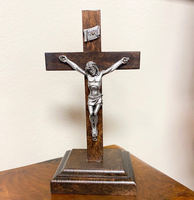 6" Walnut Standing Crucifix,