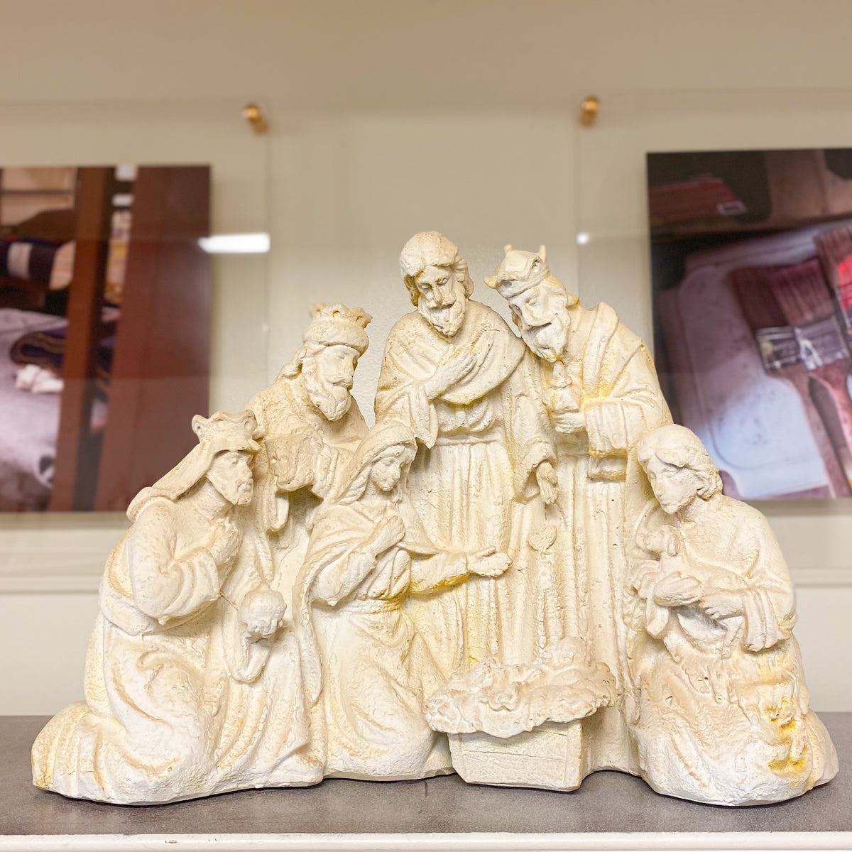 12 Inch Weathered Cream & Rust Nativity w/ Wisemen