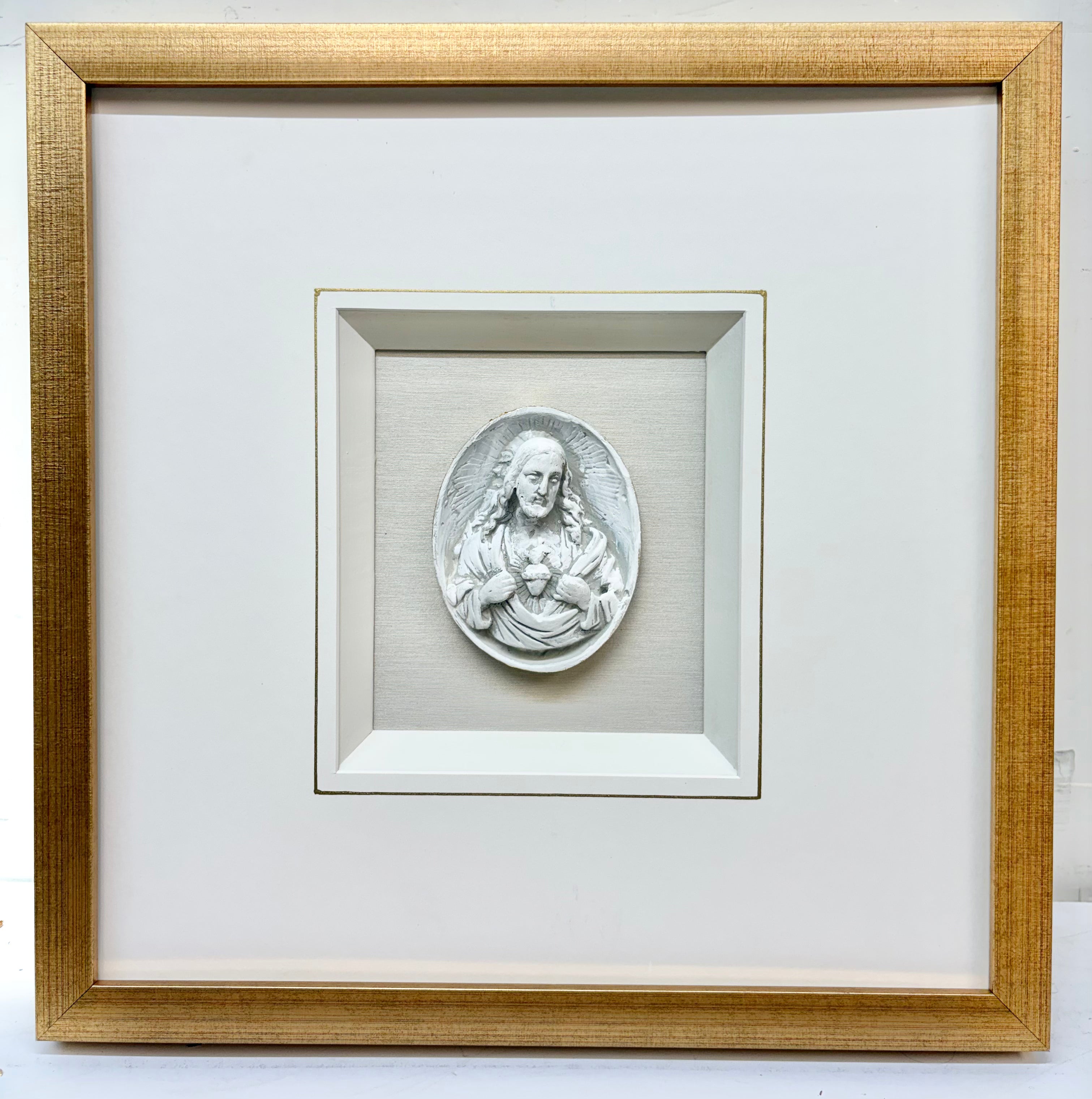 Framed Intaglio of Sacred Heart of Jesus (Sold as a pair)