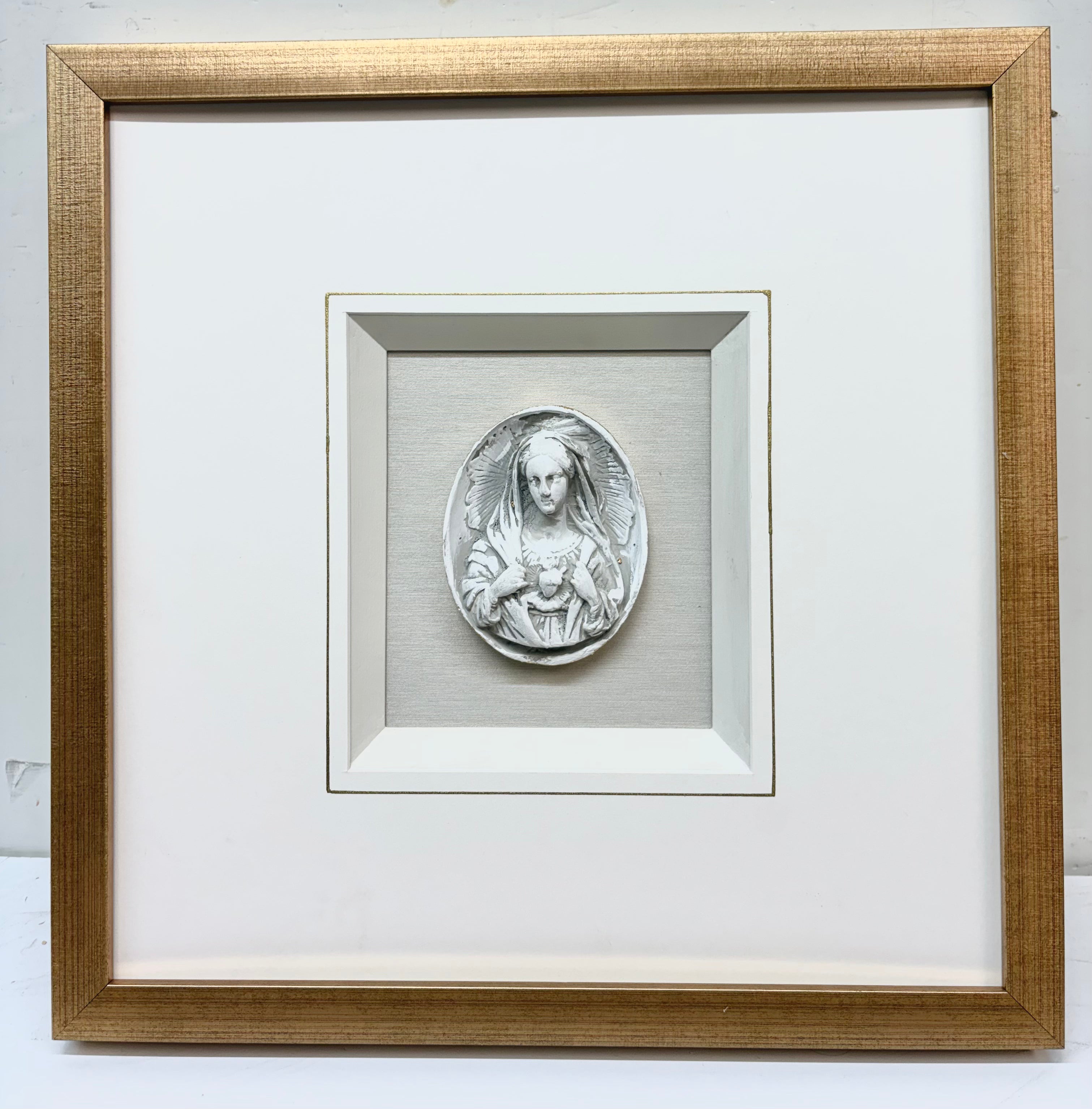 Framed Intaglio of Immaculate Heart of Mary (sold as a pair)