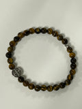 Brown Tigers Eye Bracelet with Silver St. Benedict medal
