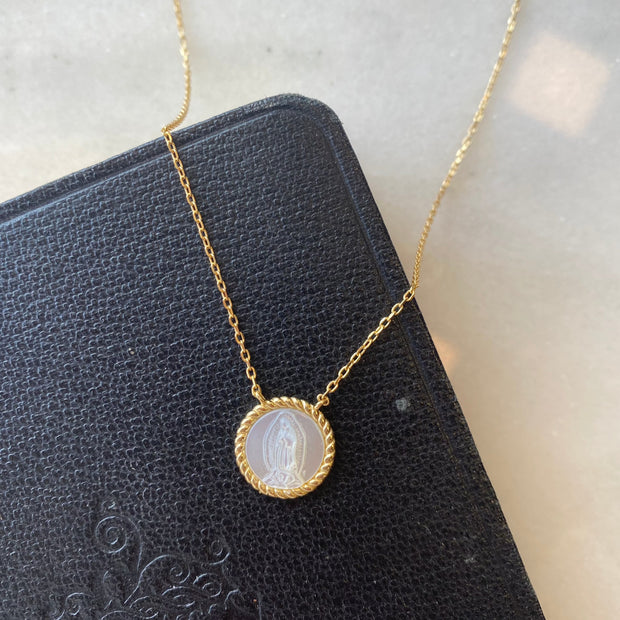 18K Gold Plated Guadalupe Mother of Pearl Circle Necklace
