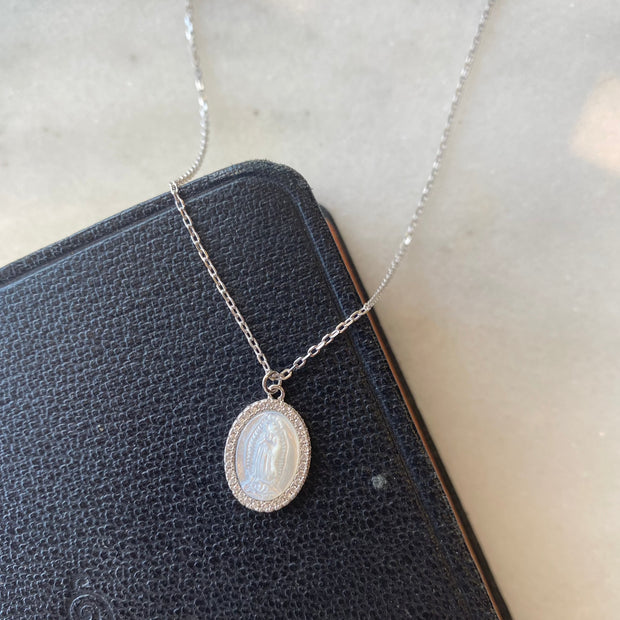 SS Mother of Pearl Our Lady of Guadalupe Necklace
