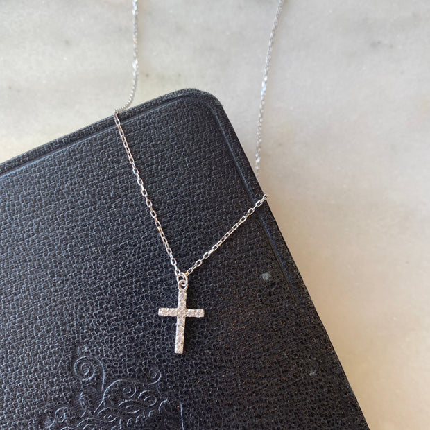 SS Adjustable Cross Necklace 1.5cm with CZ