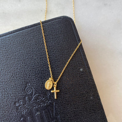 18K Gold Plated Guadalupe Medal and Cross Necklace