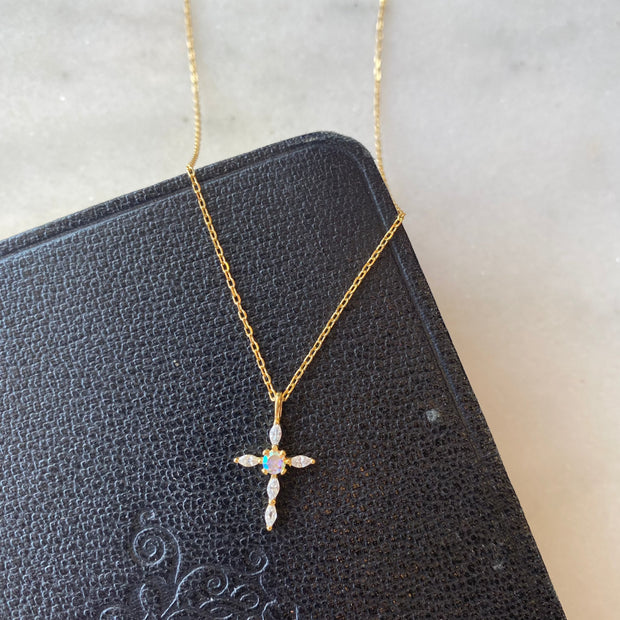 18K Gold Plated Marquee CZ Cross Necklace
