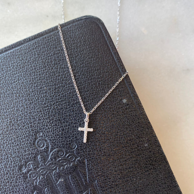 SS Adjustable 1cm Cross Necklace with CZ