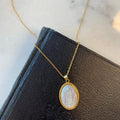 18K Gold Plated Mother of Pearl Our Lady of Guadalupe Necklace with Beaded Border