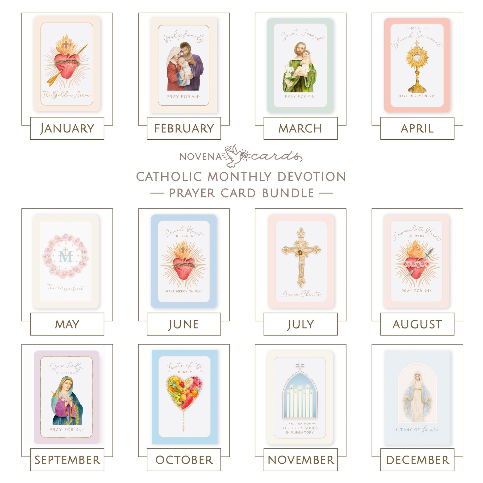 Catholic Monthly Devotion Prayer Card Bundle