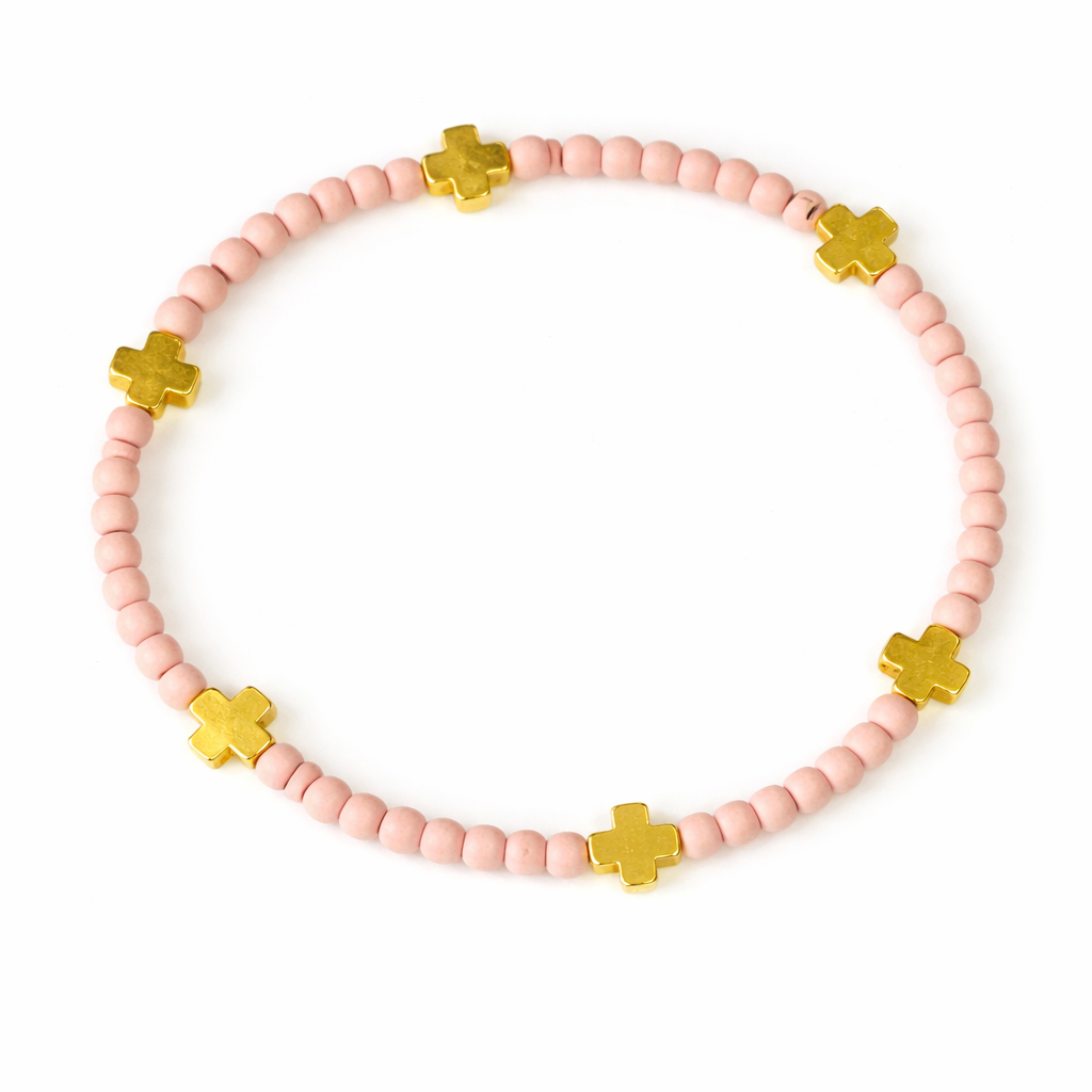 CK Shoreline Bracelet 6" (Cotton Candy Pink with Gold Cross)