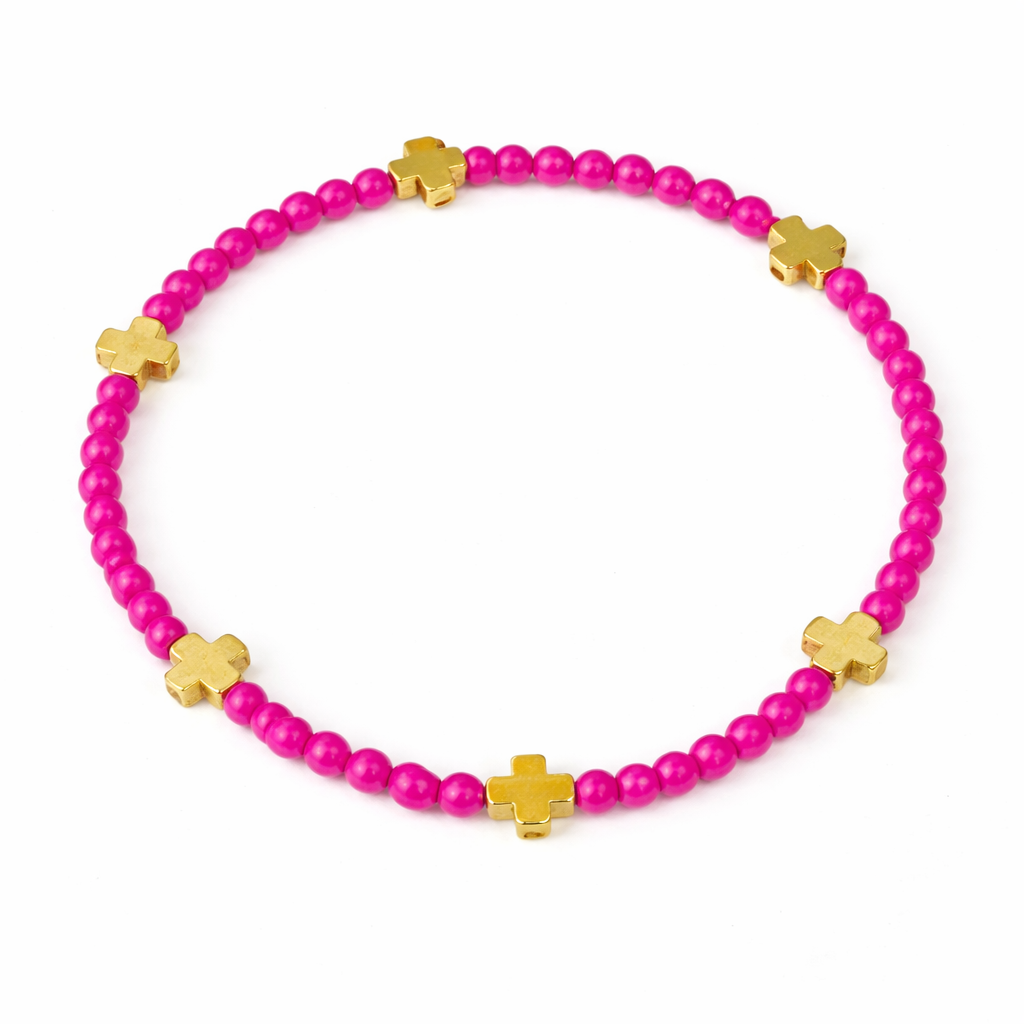 CK Shoreline Bracelet 6" (Vibrant Pink with Gold Cross)