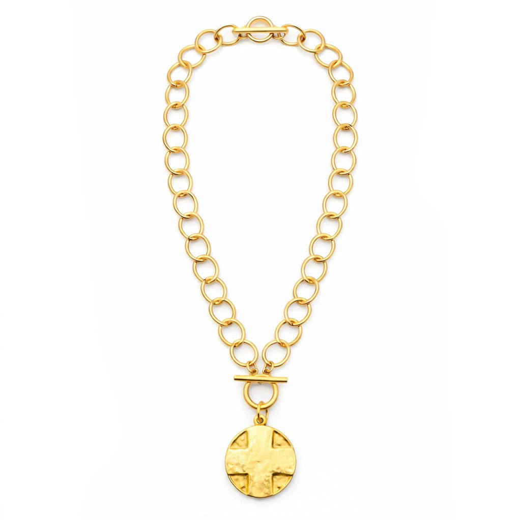 Heirloom Circle Loop Necklace with Matte Gold Lord's Prayer