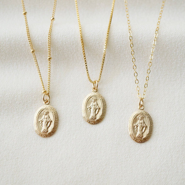 Blessed Mother Virgin Mary Religious 14K Gold fill Necklace