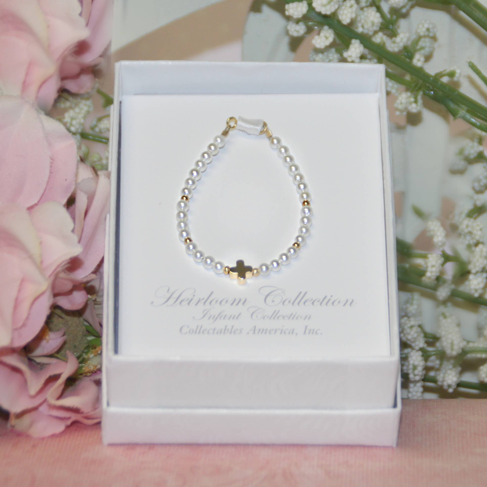 Infant dainty cross Pearl Bracelet 4.5"  CJ-563