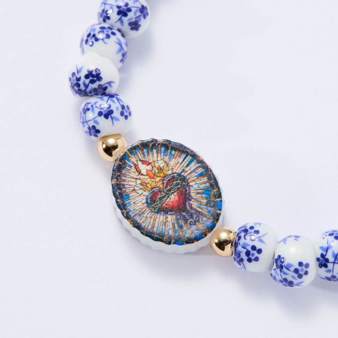 HOLY WATER SACRED HEART BRACELET - Porcelain Beads