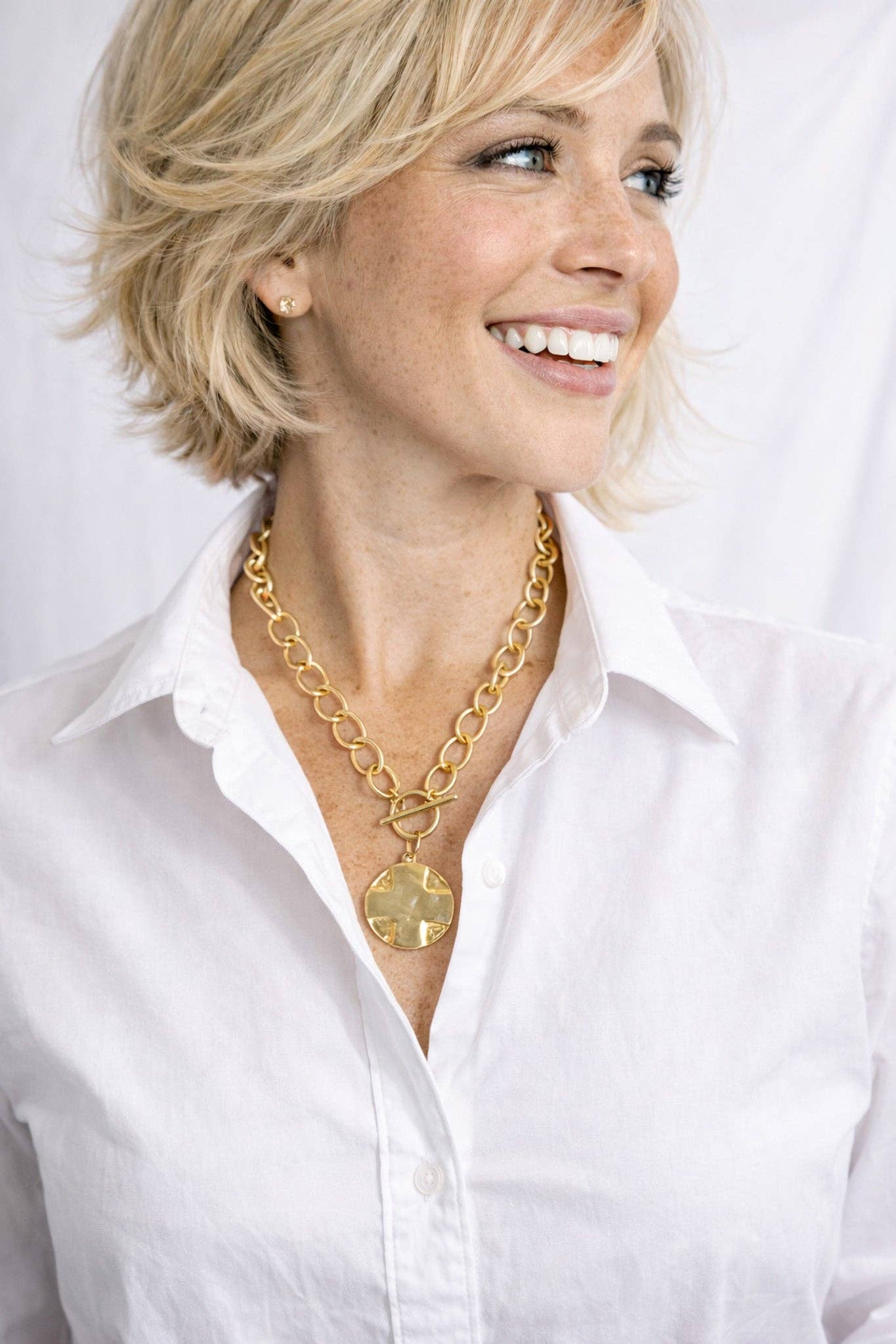 Heirloom Circle Loop Necklace with Matte Gold Lord's Prayer