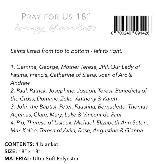 18" Pray for Us Ultra Soft Lovey Blanket. Baby Prayer Mini Blanket. Saint Lovie Blanket. Baptism Gift. Catholic Baby Gift. Pray for Us gift.