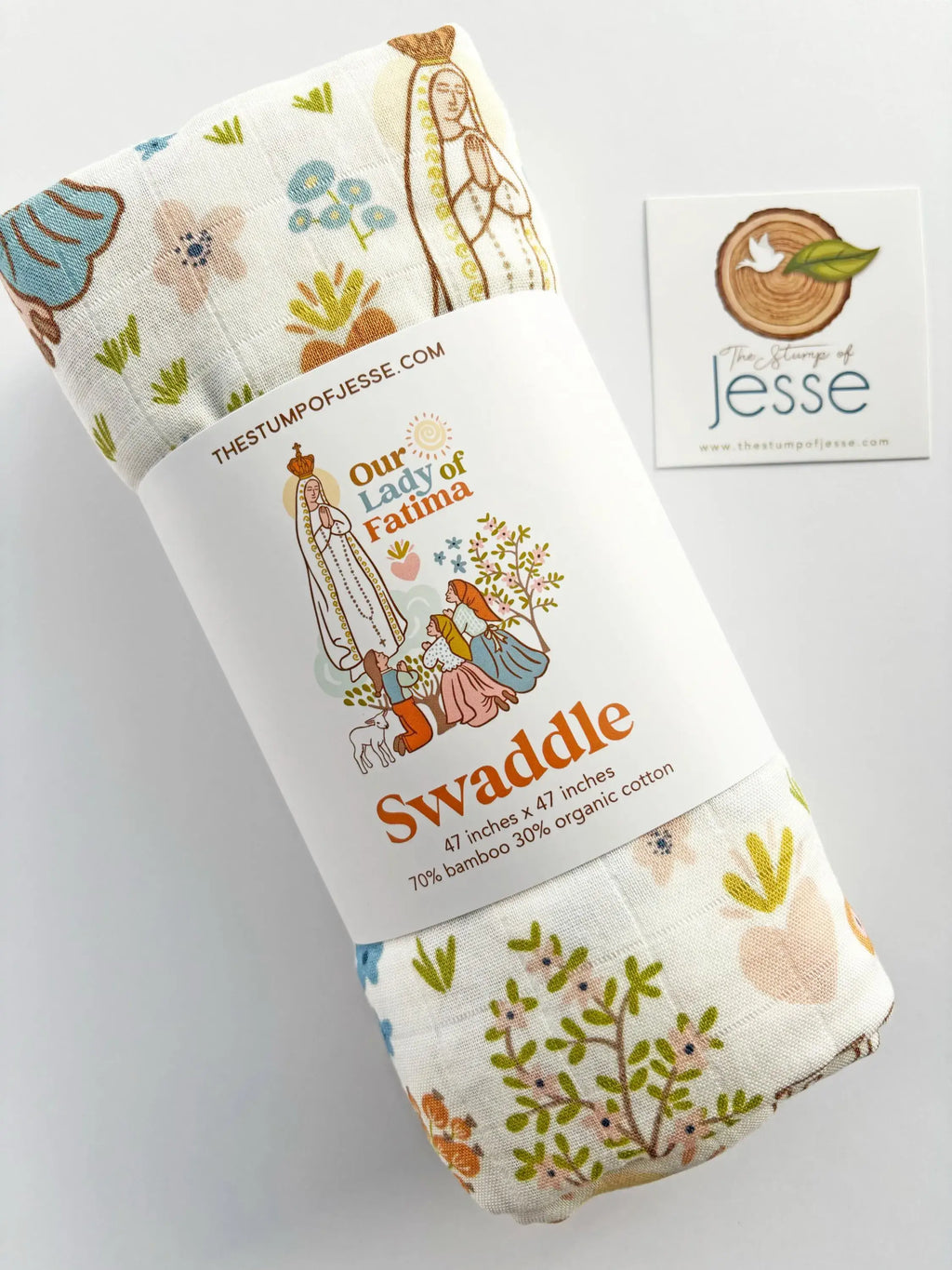 Our Lady of Fatima Muslin Deluxe Swaddle I Catholic Gift 