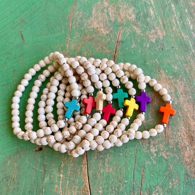 Beige Howlite with Colorful Side Cross Bracelet