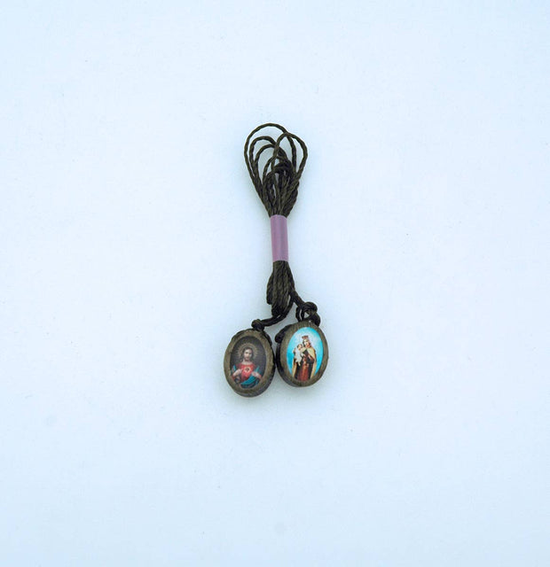 BA22365 - Brazilian Wood Oval Scapular Pendant Necklace