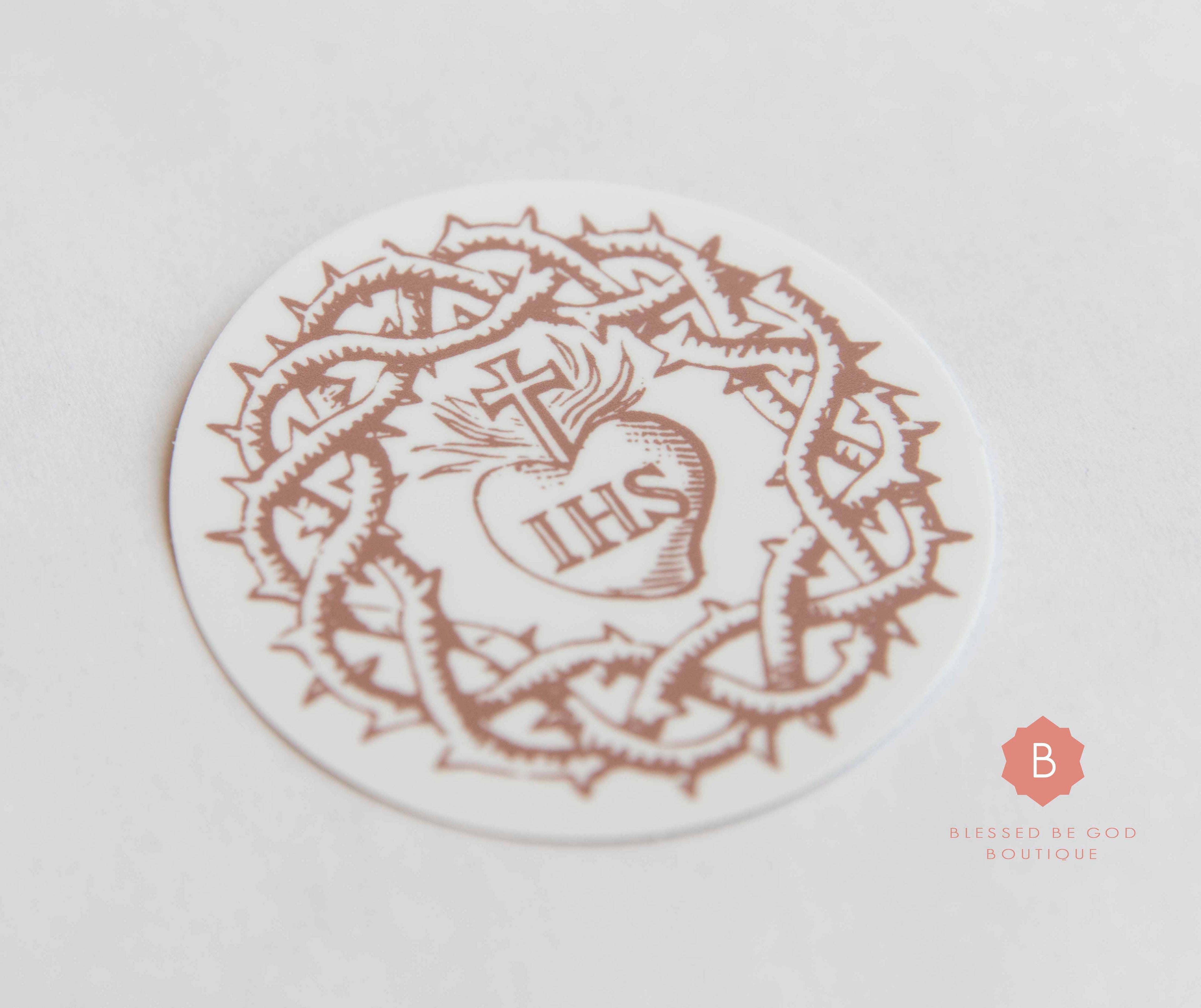 Jesus IHS Crown of Thorns Sticker, Catholic Vinyl Sticker