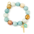 Amazonite with Gold Cross and Aqua Blue Blessed Mother