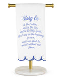 Glory Be Prayer Scalloped Hand Towel   White/Blue   20x28