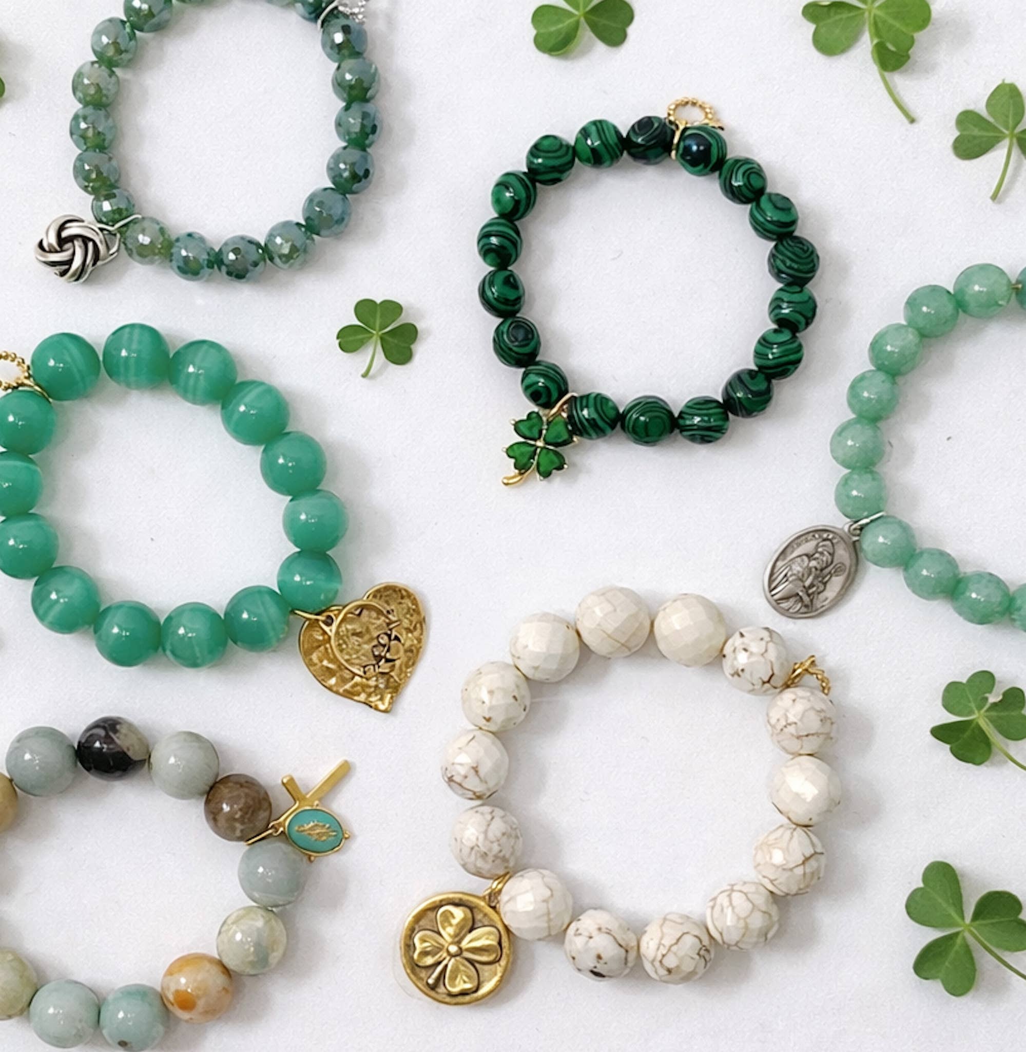 Amazonite with Gold Cross and Aqua Blue Blessed Mother