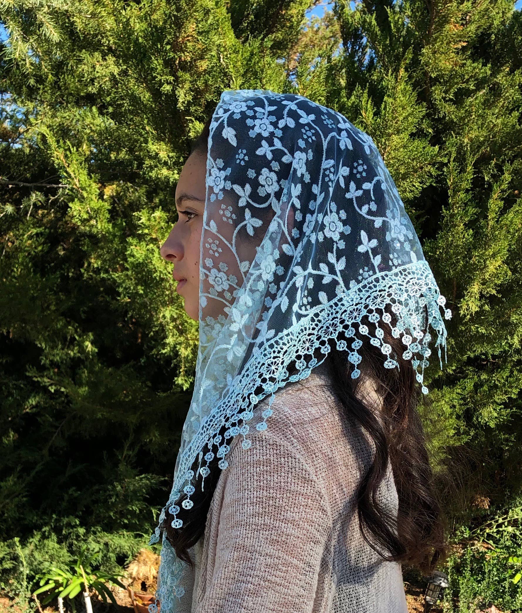 Cherry Blossom Church Veil - BLUE 48″ x 13″    (MOQ 2)